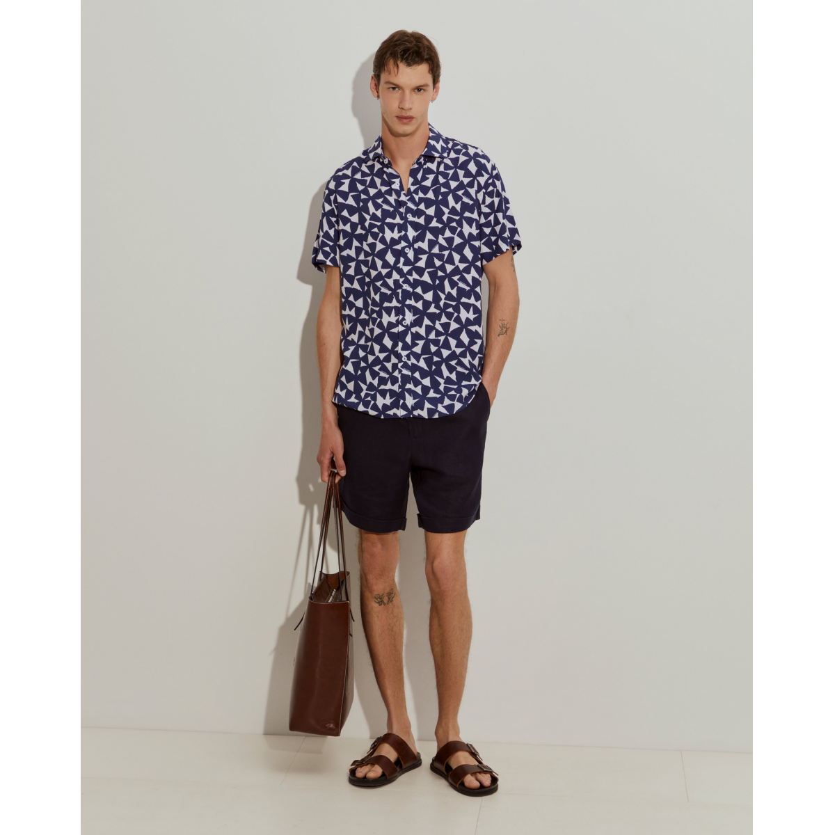 Slim fit short sleeve shirt with print - LP005840_580 - LION OF PORCHES