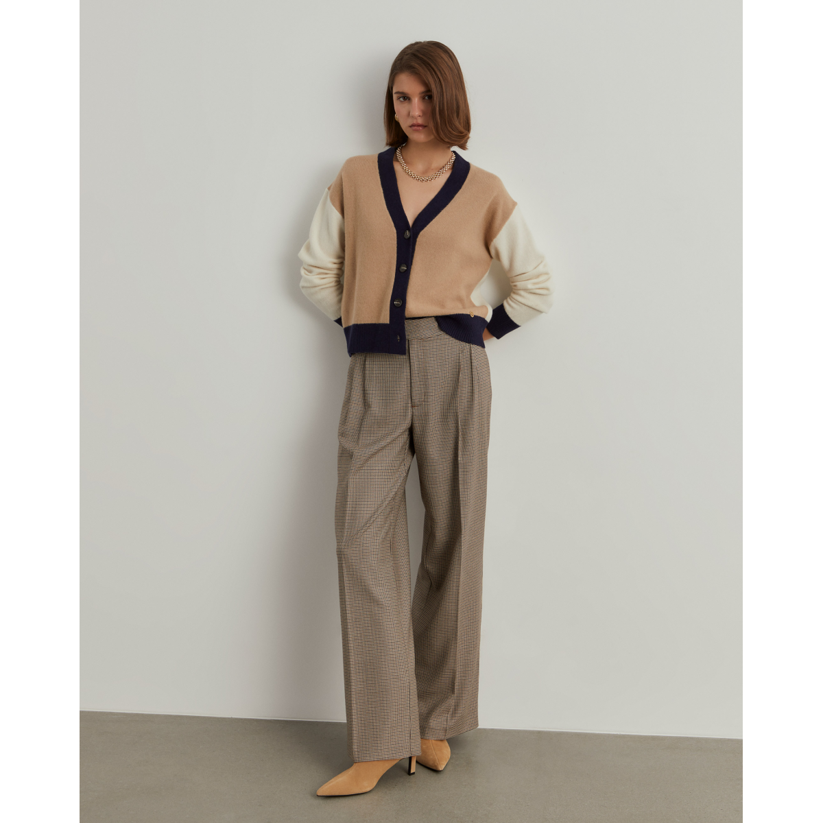 Colorblock cardigan in merino wool - LP004917_090 | LION OF PORCHES