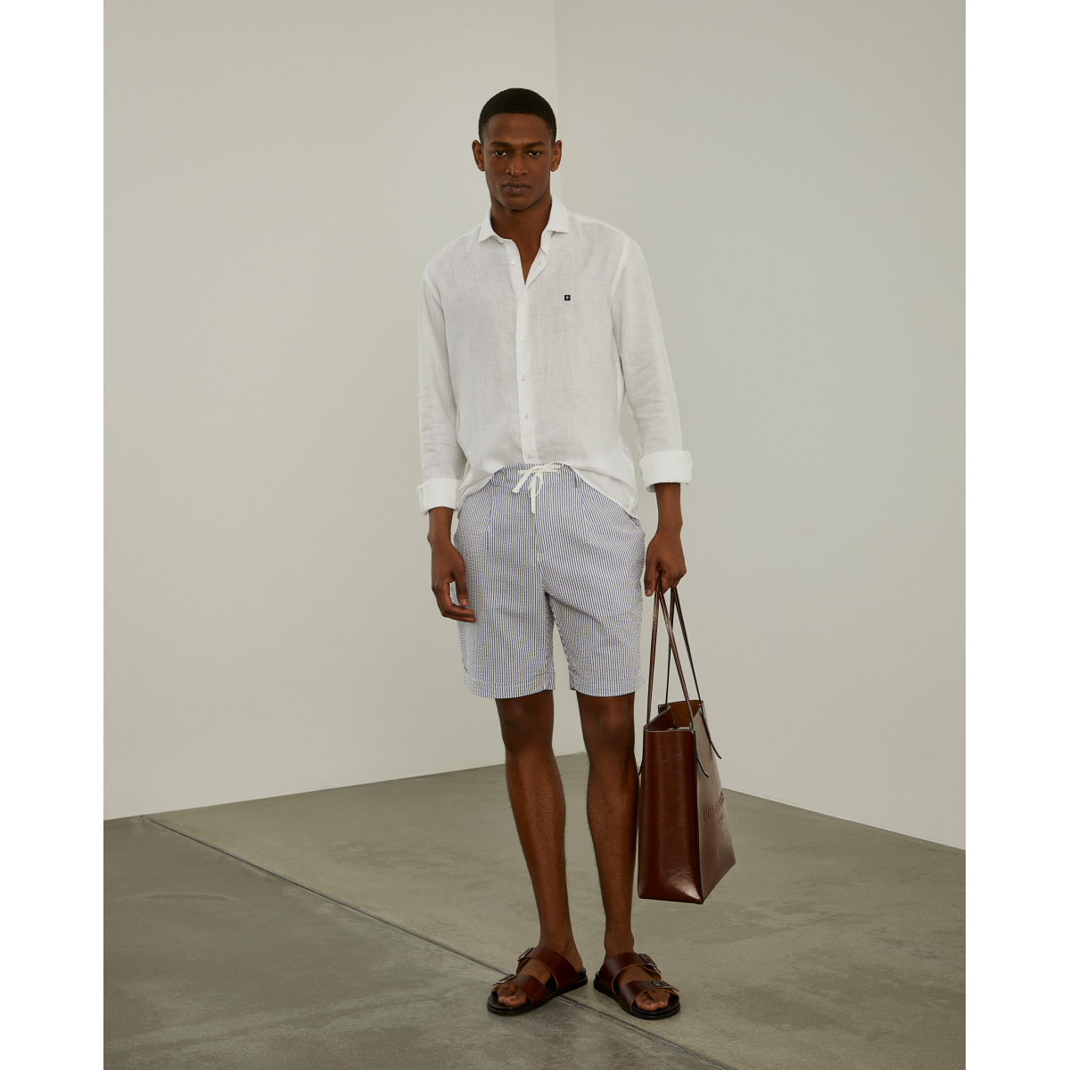 Contrast Drawstring Waist Pin Striped Bermuda Shorts (2 Colours)