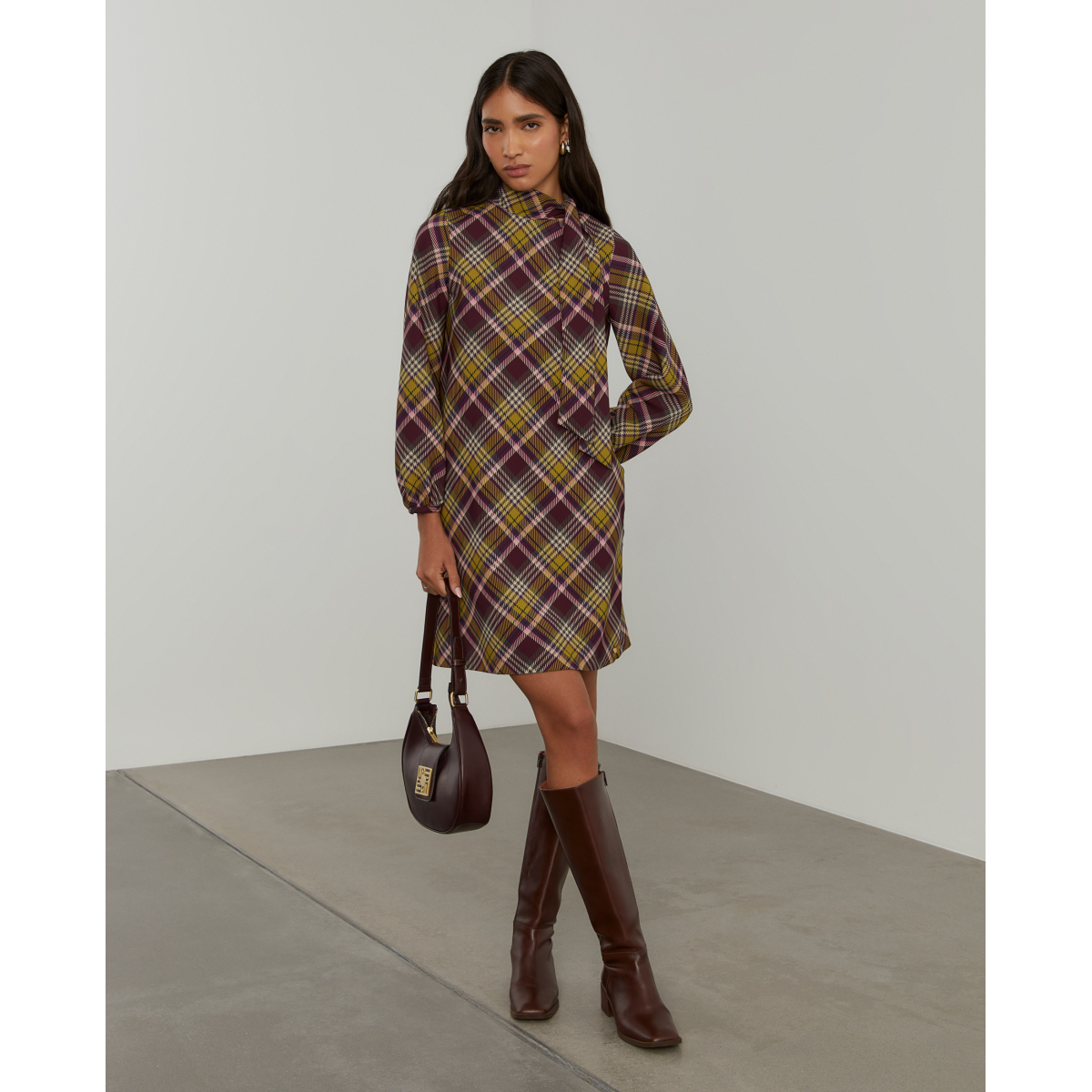 Strange Tartan Women's Lapel Shirt Dress With Long Sleeve main image 1
